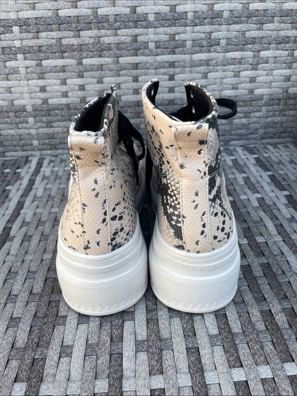 Madden Girl Platform Snake-Print High Top Sneakers in Black & Cream - Picture 3 of 4